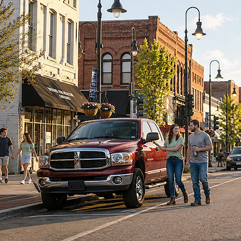 Customers with a truck in downtown Newton NC